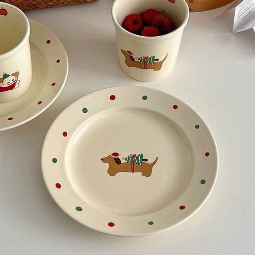奶油色可爱陶瓷圣诞礼物杯子餐盘