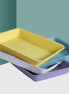 塑料托盘长方形家用水果杯子白色盘子商用选菜盘深方盘幼儿园餐盘