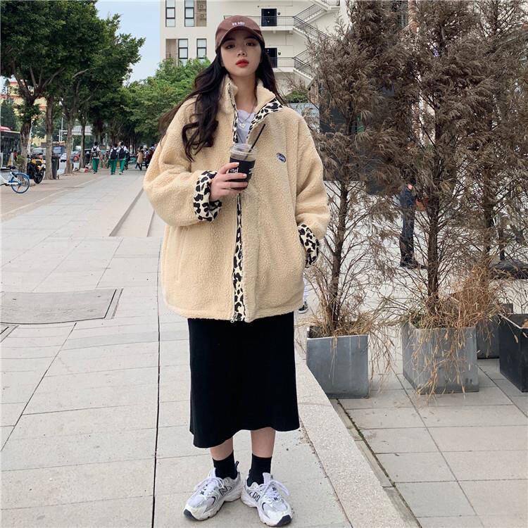 秋冬ins大码女装胖妹妹棉衣棉服女暗黑两面穿加厚羊羔毛bf外套潮