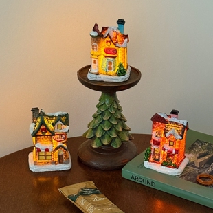 圣诞雪景房屋造型小夜灯 欧式复古氛围感迷你装饰灯礼物桌面摆件