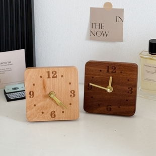 飾擺件 中古風臥室桌面木質時鐘簡約靜音床頭輕奢實木迷你時鐘裝