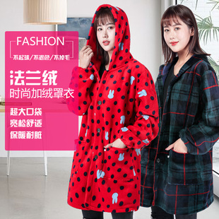 秋冬加厚加绒罩衣法兰绒罩衫卡通珊瑚绒成人男女围裙厨房冬工作服