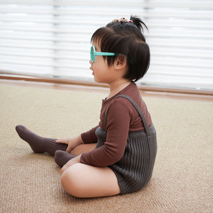 拉波米宝宝长袖连体包屁衣针织背带短裤套装春秋款儿童时尚两件套