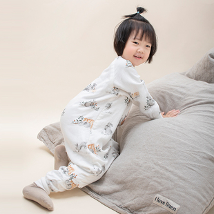 拉波米宝宝四层加厚竹棉睡袋春秋婴儿恒温防踢被儿童分腿连体睡衣