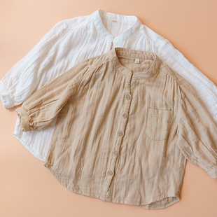 拉波米棉韩版纯色春夏秋季衬衫宝宝V领开衫男童宽松长袖女童衬衣