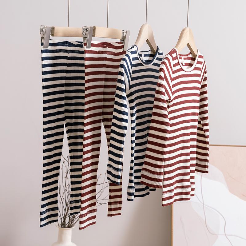 儿童条纹家居服套装男女童