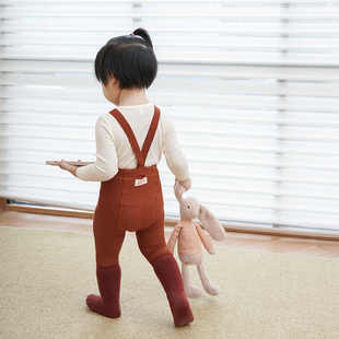 拉波米宝宝长袖包屁衣举重裤套装春秋时尚儿童连体衣背带裤两件套