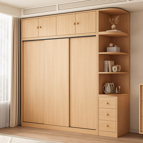 原木风实木衣柜家用卧室推拉门