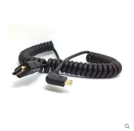 包邮 迷你mini HDMI转HDMI 90度右弯头弹簧线 单反5D2用 拉长2米