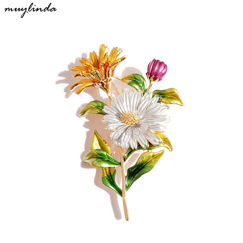 欧美百搭创意花卉胸针饰品高档女胸花时尚彩绘滴油多色菊花别针新