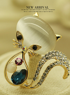 韩版人造水晶狐狸领针防走光别针男女款小别针胸针大气衣服扣针