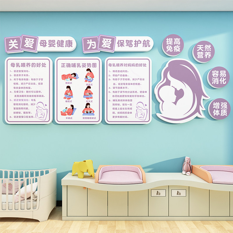 母婴室墙面装饰产科月子中心文化墙布置医院哺育知识背景宣传海报