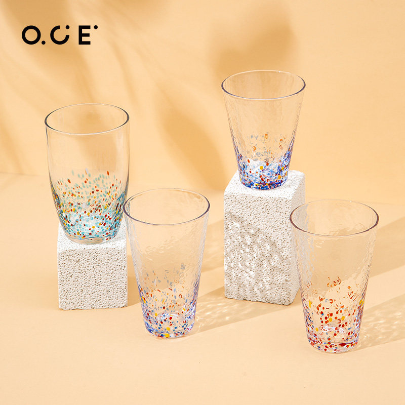 oce透明锤目纹玻璃杯创意八角果汁杯子家用喝水杯茶杯套装星空杯