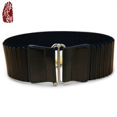 腰封女真皮头层牛皮黑色宽松紧束腰带装 饰配连衣裙毛衣羽绒服皮带