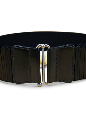 腰封女真皮头层牛皮黑色宽松紧束腰带装饰配连衣裙毛衣羽绒服皮带