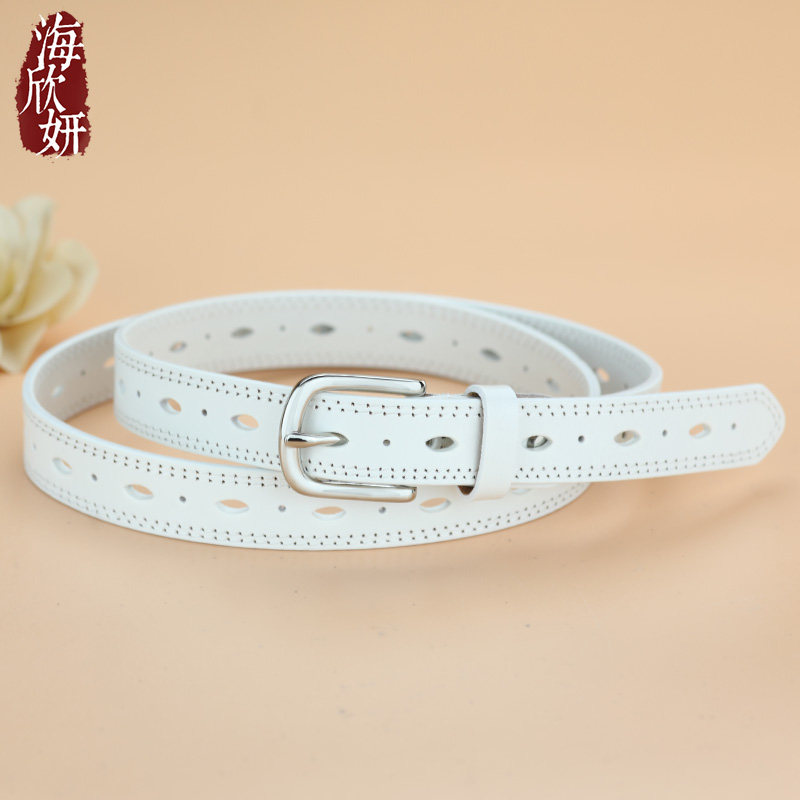 皮带女真皮头层牛皮白色镂空腰带时尚百搭夏季装饰配裙子牛仔裤带