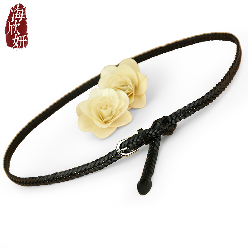 女士编织黑色打结配裙休闲皮带