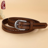 皮带女真皮头层纯牛皮复古简约镂空高级感宽腰带装 饰配裙牛仔裤 带