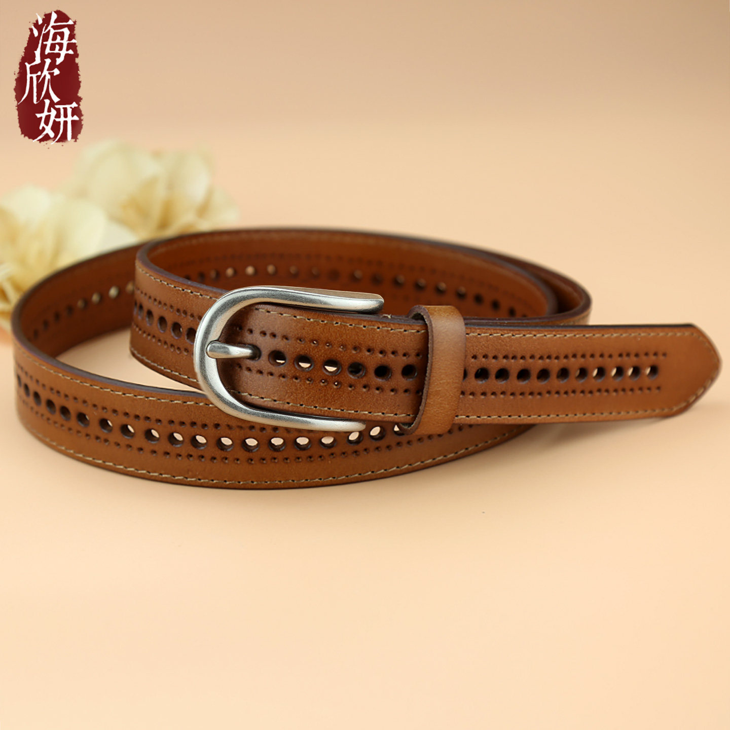 皮带女款真皮头层牛皮棕咖色复古美式腰带宽装饰配裙阔腿牛仔裤带