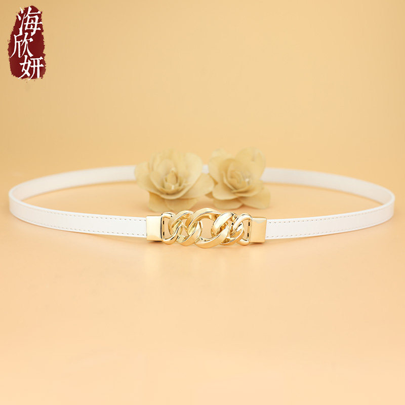 小腰带女真皮牛皮白色小众设计感细皮带时尚百搭装饰配夏季裙裤带