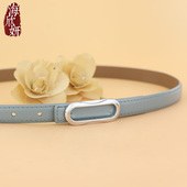 百搭细皮带正品 装 饰配夏季 腰带女真皮牛皮蓝色时尚 连衣裙子西裤 带