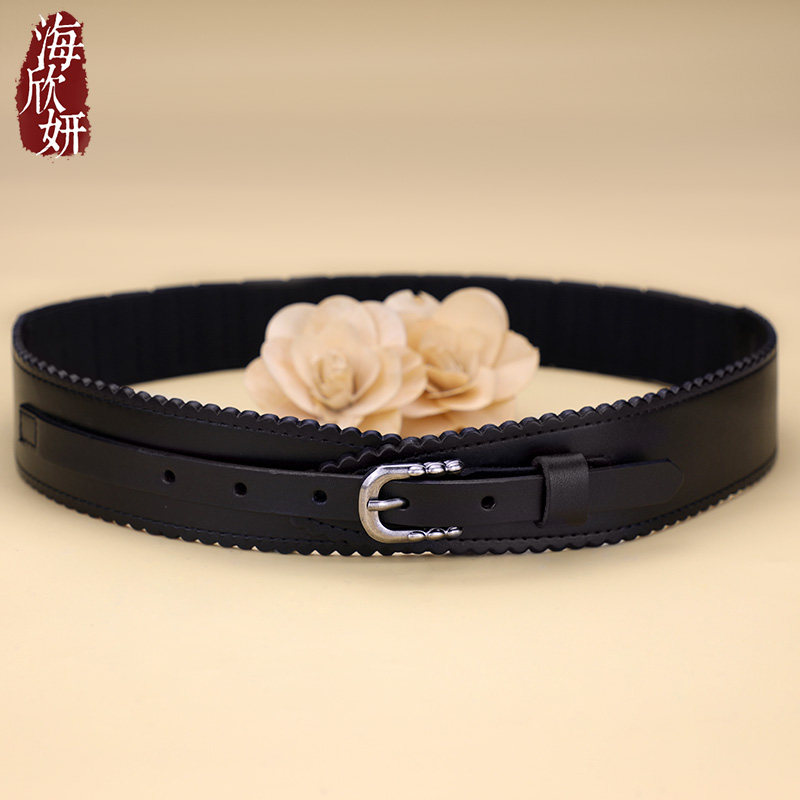 真皮女腰封头层牛皮黑色百搭时尚宽腰带装饰配连衣裙羽绒服皮带
