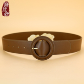 腰封女真皮头层牛皮棕色高级感复古宽腰带装 饰配毛衣大衣风衣皮带