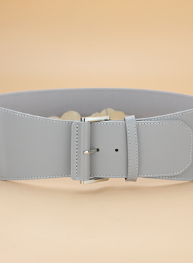 腰封女真皮牛皮灰色时尚百搭松紧皮带装饰配裙大衣羽绒服收腰神器