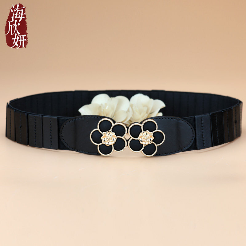 腰封女真皮头层牛皮黑色宽腰带松紧神器百搭装饰配连衣裙大衣皮带