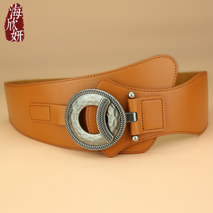 百搭时尚女士宽腰带装饰配裙子连衣裙毛衣大衣腰封女棕色复古皮带