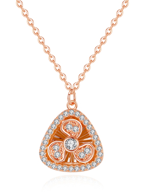 玫瑰金镶钻风扇三角形吊坠项链