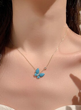 蝴蝶项链镀S925银绿松石女时尚百搭精致甜美风送朋友生日礼物