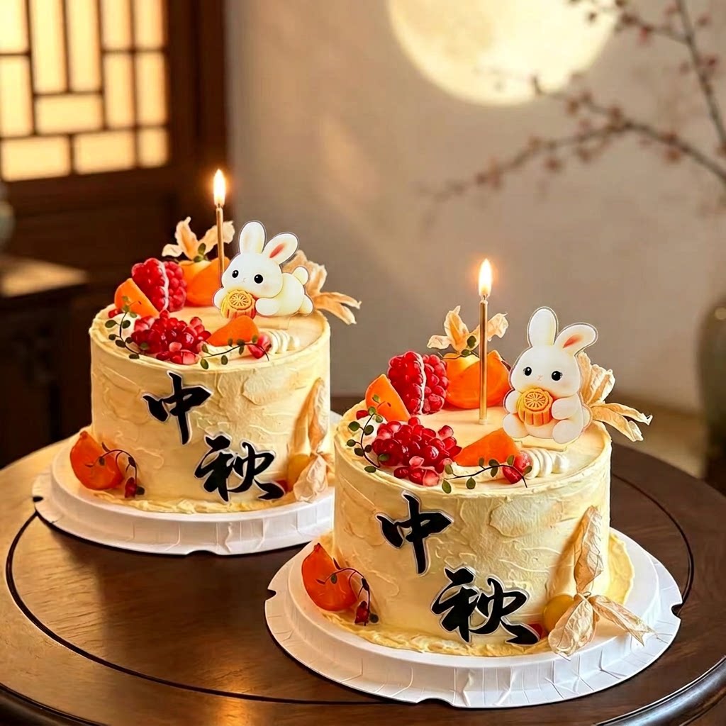 2026网红中秋节蛋糕装饰月饼小兔子玉兔亚克力节日烘焙装扮插牌