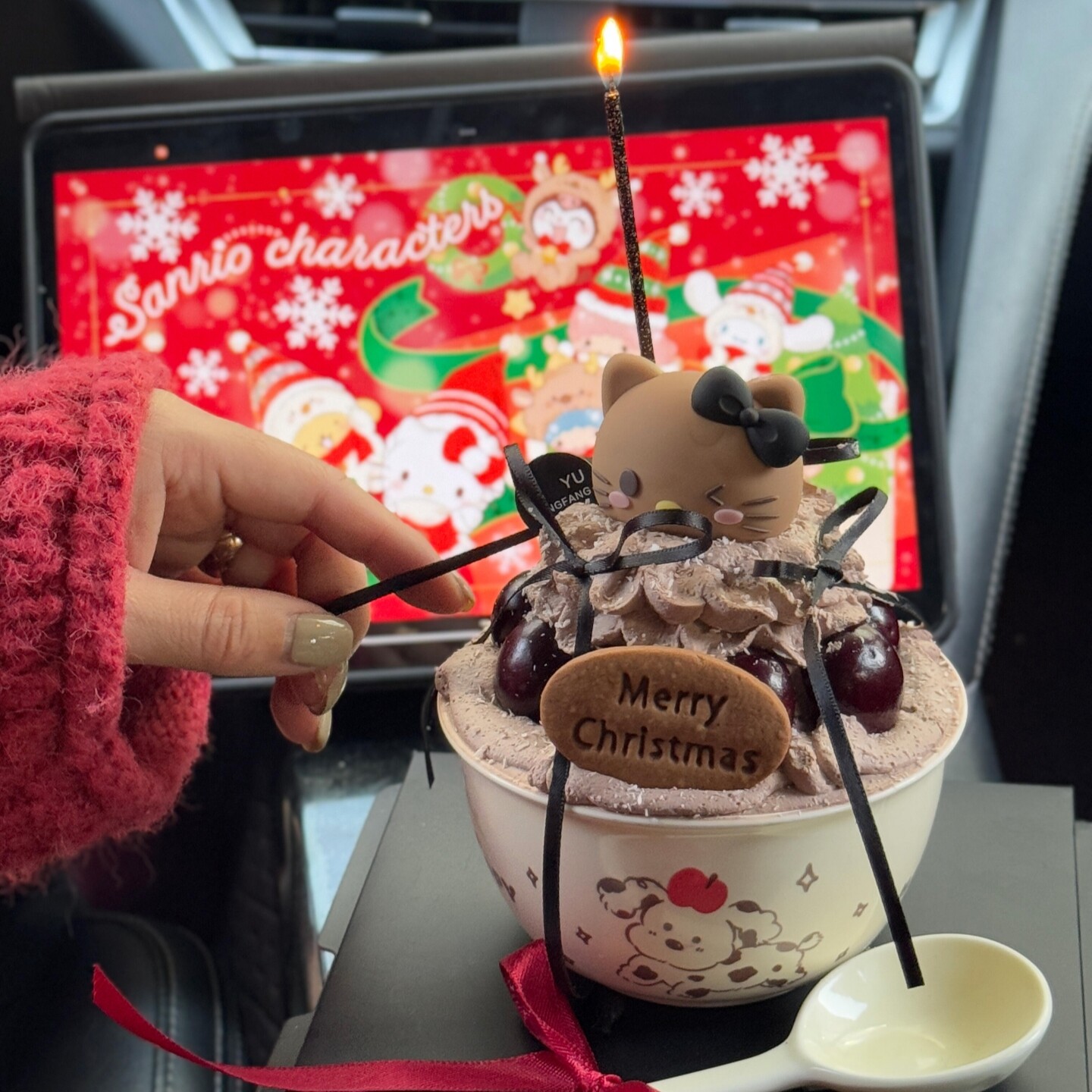 2025网红圣诞节KT猫奶油草莓碗蛋糕装饰hellokitty蛋糕碗甜品瓷碗