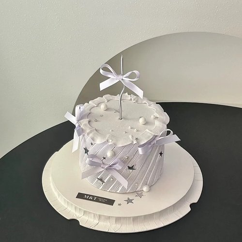 ins风银色闪片星星蛋糕装饰唯美曲线蜡烛丝带女生生日派对装扮