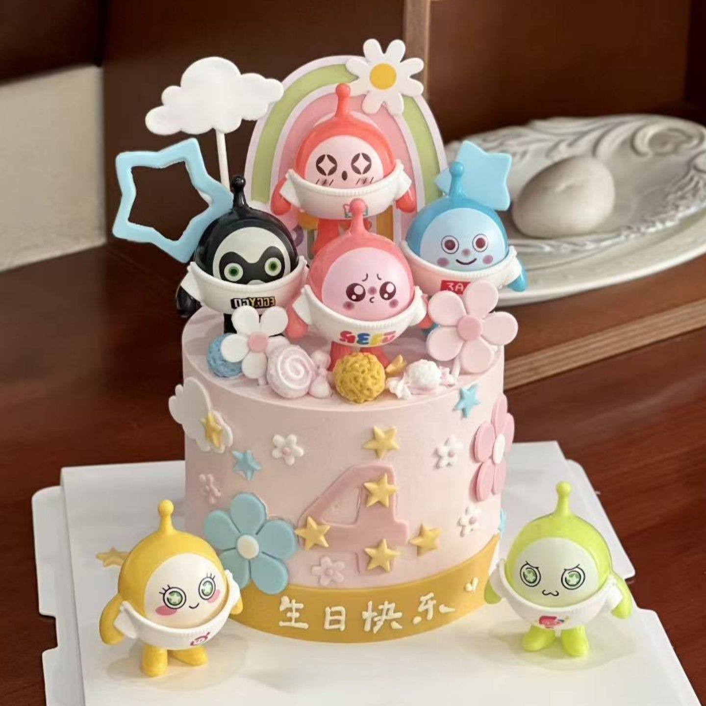 网红穿衣蛋仔蛋糕装饰摆件蛋仔派对星星云朵小花儿童男孩生日装扮