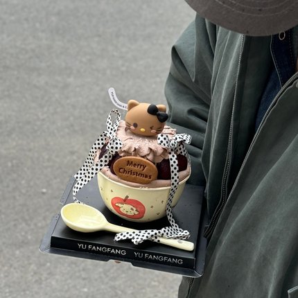 2026新年圣诞节Kitty猫樱桃碗蛋糕装饰Hellokitty苹果小狗陶瓷碗