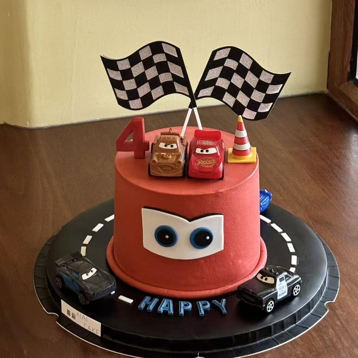 网红男生男神蛋糕装饰小汽车摆件儿童小孩生日装扮赛车旗插件配件
