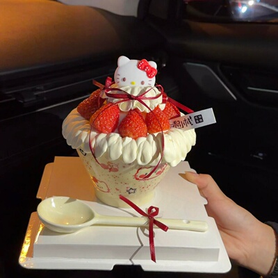 2026圣诞节新年卡通kt猫陶瓷碗蛋糕装饰hellokitty猫甜品草莓碗
