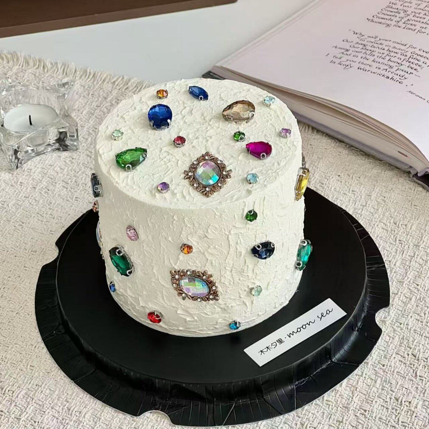 网红ins简约彩色宝石蛋糕装饰摆件水晶钻石女神生日派对甜品装扮