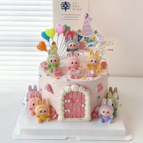 网红布布头bubu蛋糕装饰摆件可爱彩色小兔子儿童生日甜品装扮插件