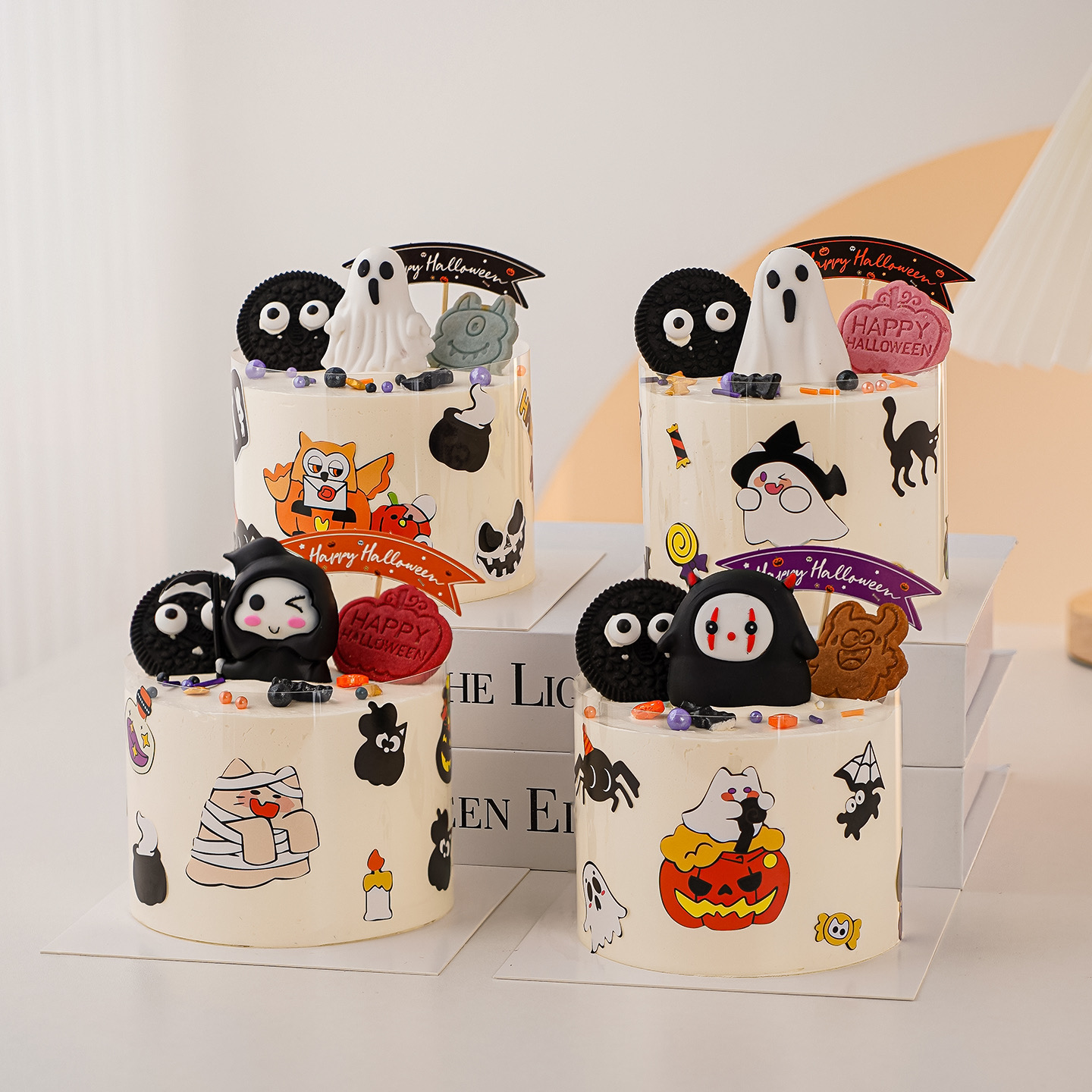 2025万圣节阿飘蛋糕装饰摆件可爱镰刀精灵无脸鬼幽灵南瓜甜品装扮