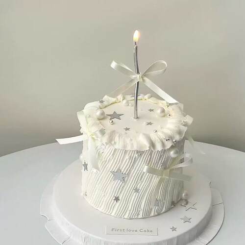 ins风银色闪片星星蛋糕装饰唯美曲线蜡烛丝带女生生日派对装扮