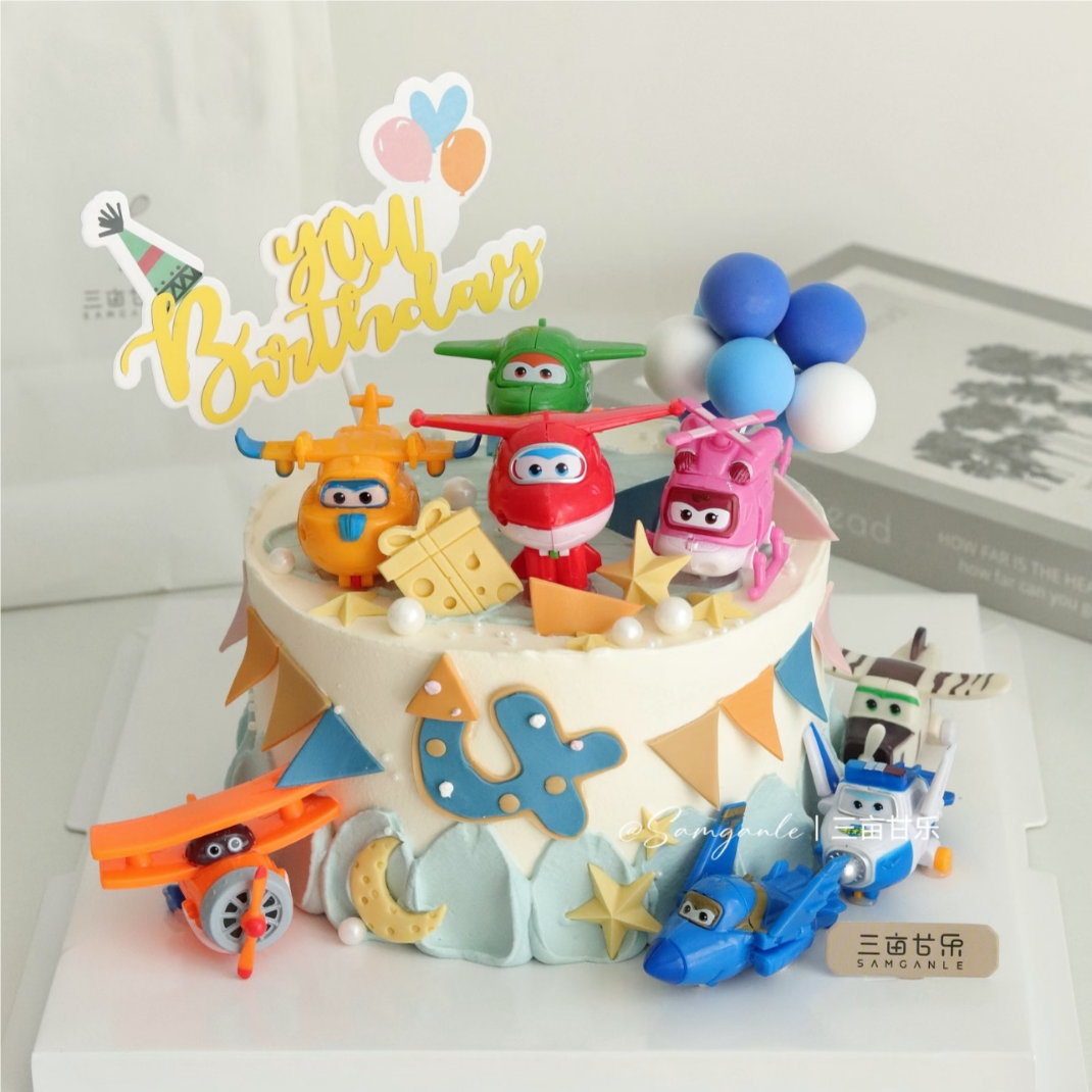 超级飞侠蛋糕装饰摆件男孩儿童变形小飞机网红生日小飞侠烘焙插牌