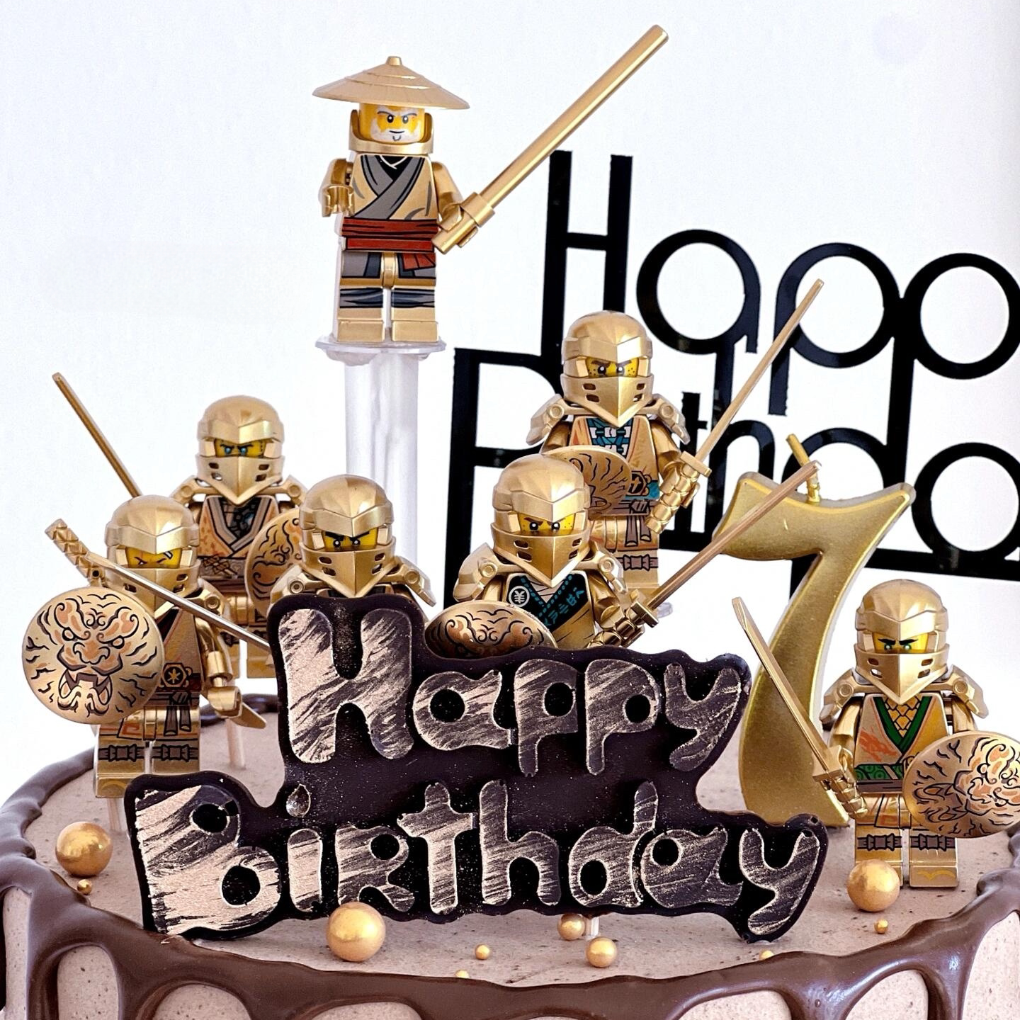 热门黄金幻影忍者积木蛋糕装饰小汽车儿童生日派对甜品台装扮摆件