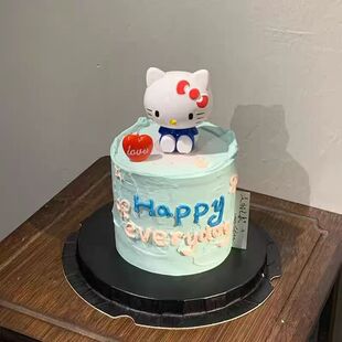 蓝猫粉猫蛋糕装饰摆件复古ins风爱心蜡烛KT猫女孩生日甜品台装扮