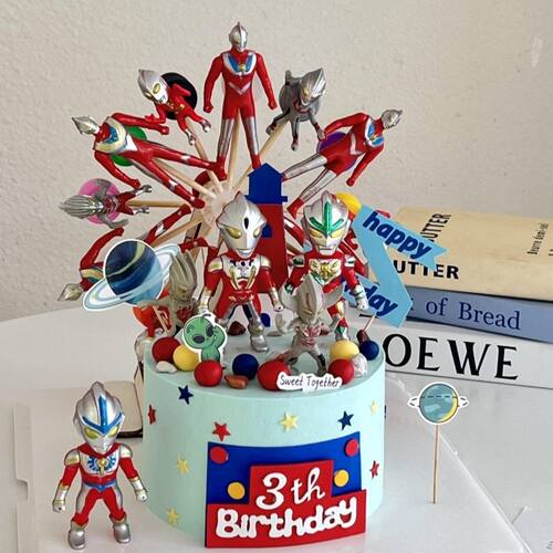 奥特曼蛋糕装饰摆件旋转超人摩天轮儿童男孩生日派对烘焙装扮配件