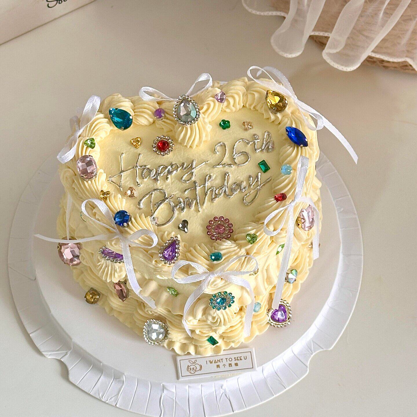 网红简约钻石蛋糕装饰彩色水晶宝石摆件女神仙女生日派对烘焙装扮