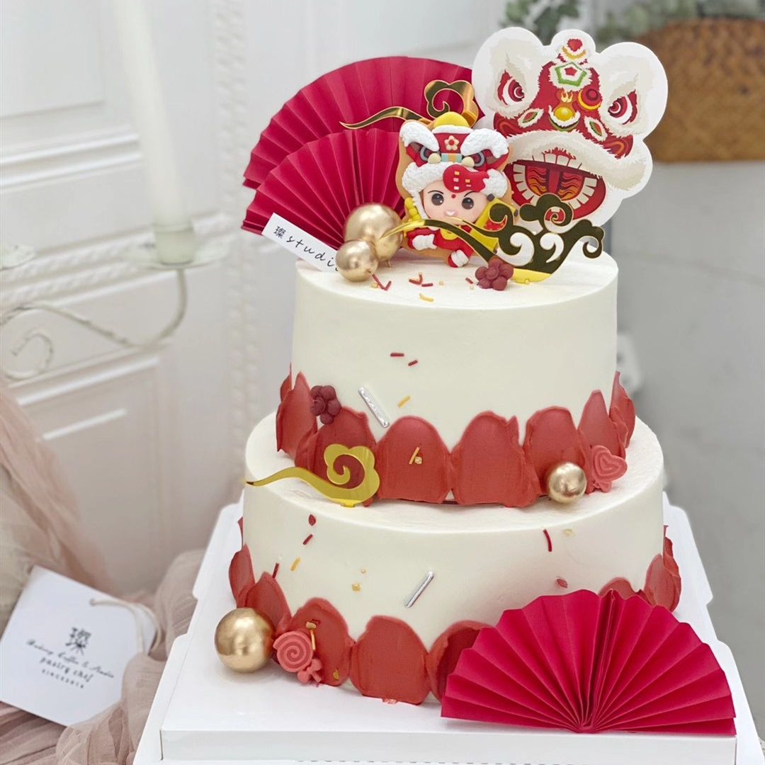 祝寿舞狮蛋糕装饰软陶倒福舞狮小孩软陶宝宝周岁生日快乐摆件插牌 萌萌家蛋糕装饰批发 淘优券