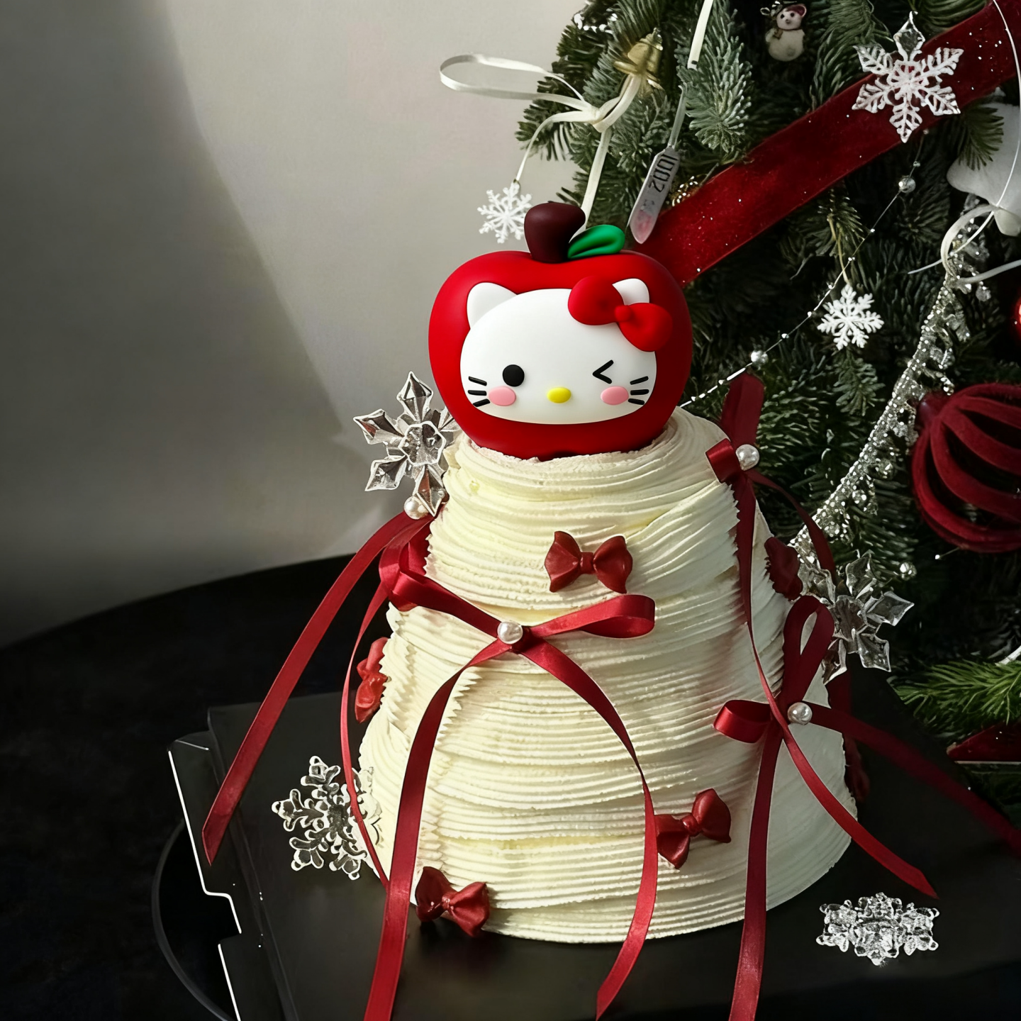 网红圣诞节kt猫许愿树蛋糕装饰摆件红色苹果kitty猫装扮甜品配件